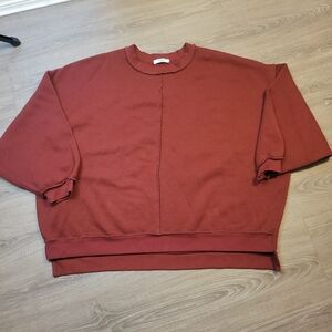 Zenana Womens Burgundy Crewneck Sweater Baggy 90's Style